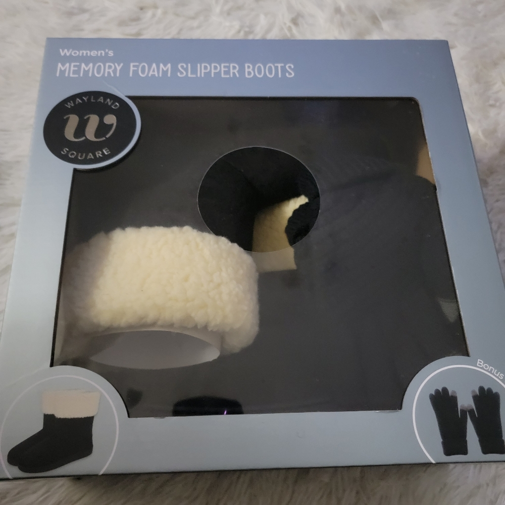 Wayland Square  Memory Foam Slipper Boots With Magic Gloves